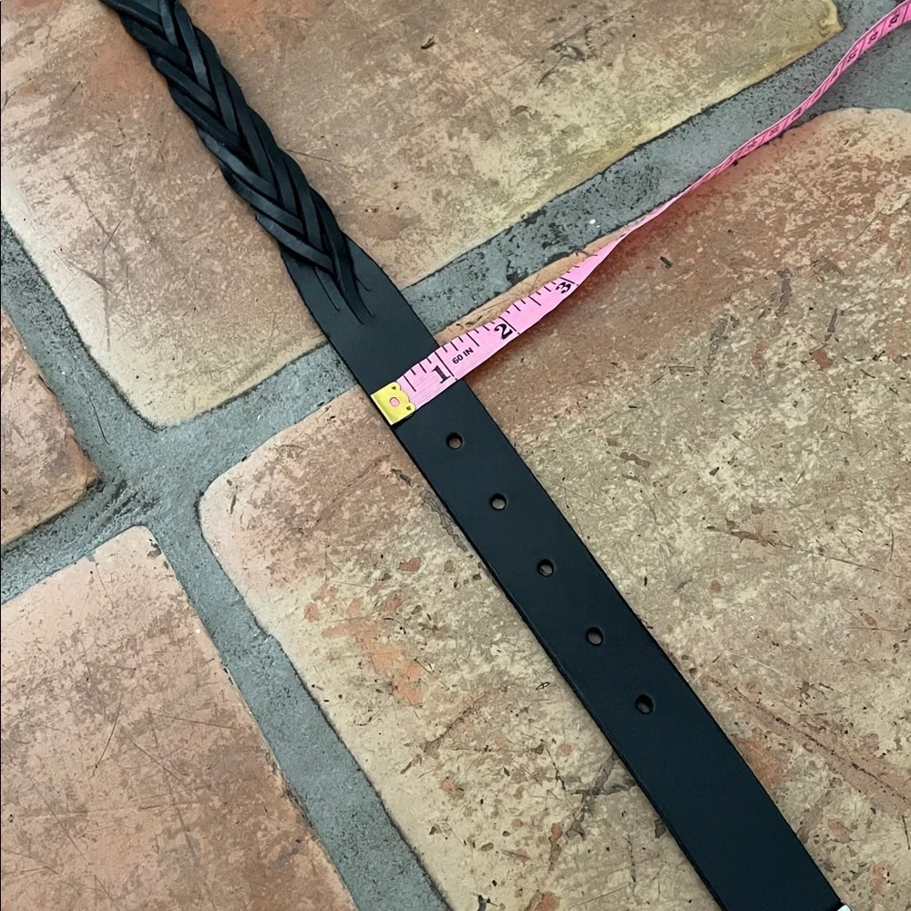 Women's GAP Size Small Black Leather Braided Belt Western with Metal Accent